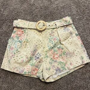 Vici Floral High Waist Shorts - Cream and Pastel
